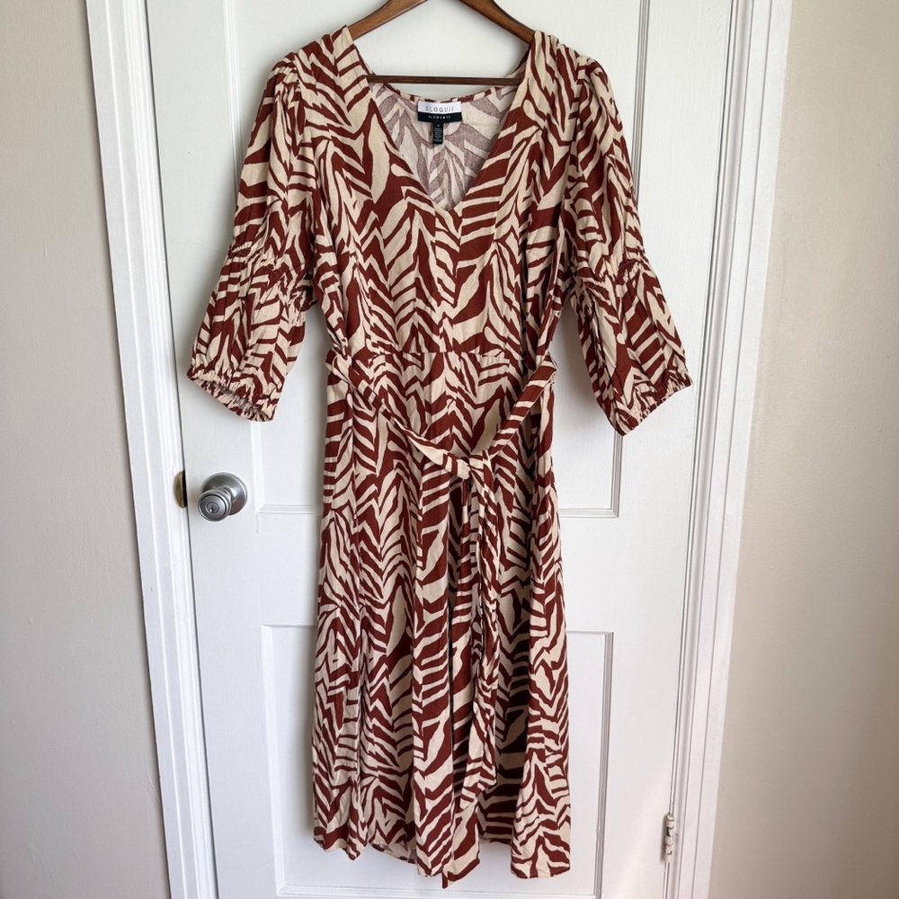 Brown and Cream Midi Dress